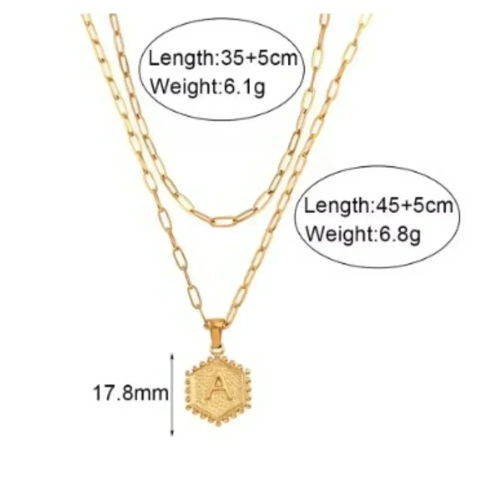 2 LAYER GOLD LETTER INITIAL COIN HEXAGONAL PENDANT DAINTY NECKLACE, ELDM22335 - Picture 13 of 13